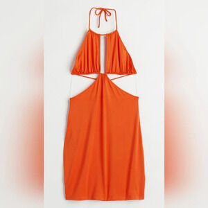 H&M Orange Halter Cutout Mini Dress Swim Cover-Up Size Small